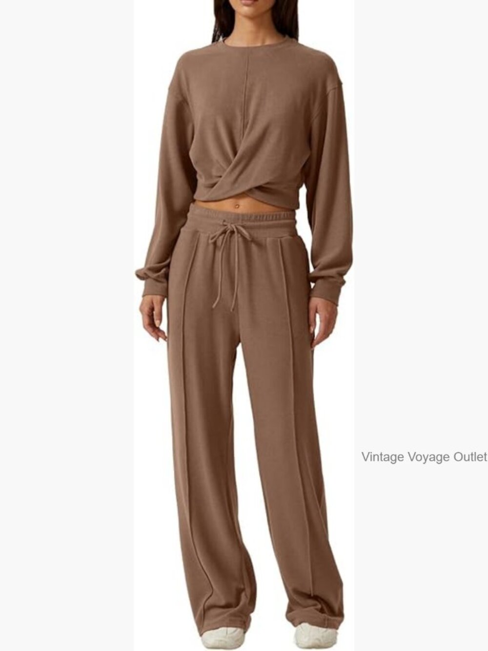 Twist Front Cropped Sweatshirt & Wide Leg Sweatpant Lounge Set